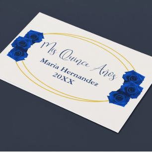 Royal Blue and Gold Geometric Quinceañera Guest Book