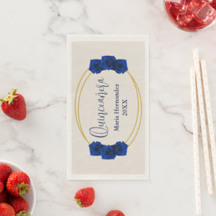 Royal Blue and Gold Geometric Quinceañera Napkin