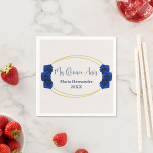 Royal Blue and Gold Geometric Quinceañera Napkin