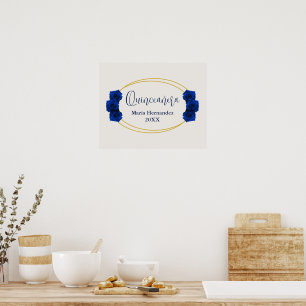 Royal Blue and Gold Geometric Quinceañera Poster