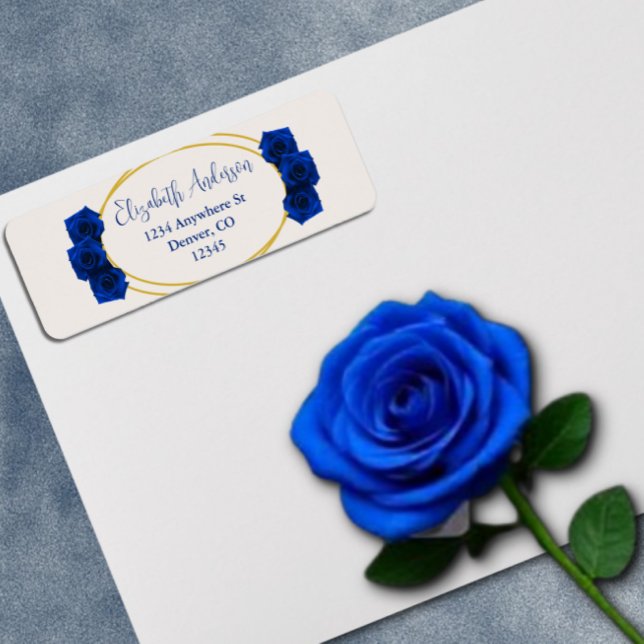 Royal Blue and Gold Geometric Quinceañera Return Address Label (Creator Uploaded)