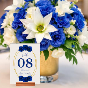 Royal Blue and Gold Geometric Quinceañera Table Number