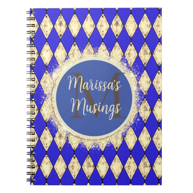 Royal Blue and Gold Glam Monogram Notebook (Front)