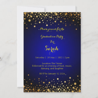 Royal Blue and Gold Graduation Party Invite