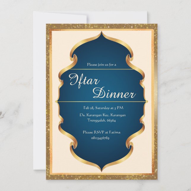 Royal Blue and Gold Iftar Dinner Invitation (Front)
