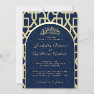 Royal Blue and Gold Islamic Mihrab Muslim Wedding Invitation