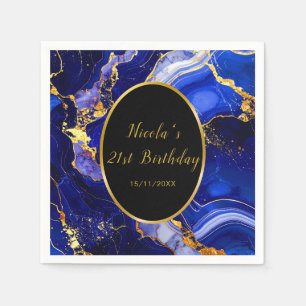 Royal Blue and Gold Marble Agate Birthday Party Napkin