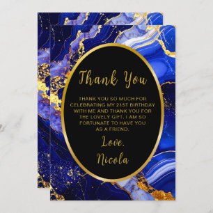Royal Blue and Gold Marble Agate Birthday Party Thank You Card