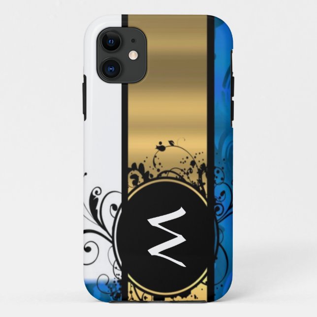 Royal blue and gold monogram Case-Mate iPhone case (Back)