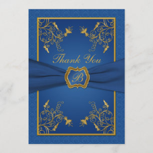Royal Blue and Gold Monogram Thank You Card