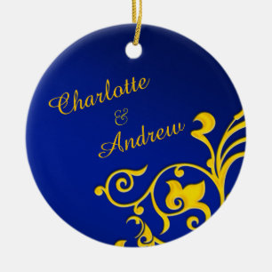 Royal Blue and Gold Personalised Names Ceramic Ornament