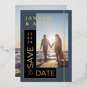 Royal Blue and Gold Photo Wedding Save the Date