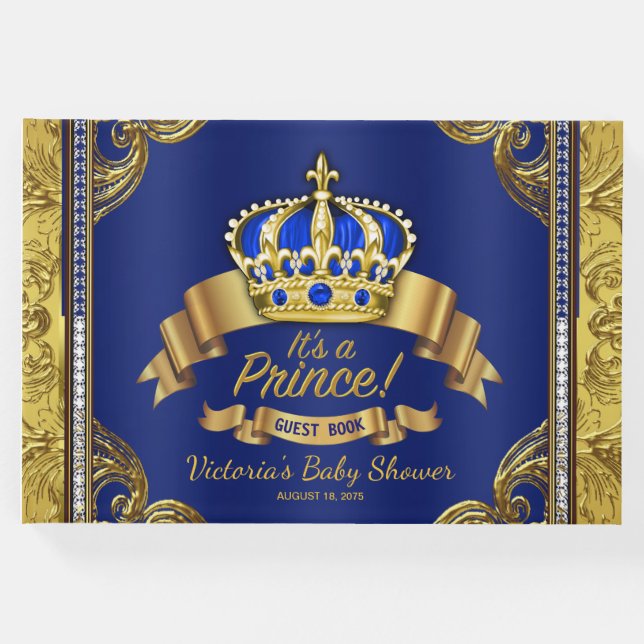 Royal Blue and Gold Prince Baby Shower Guest Books (Front)