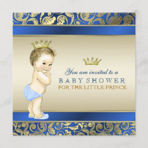 Royal Blue and Gold Prince Baby Shower Invitation