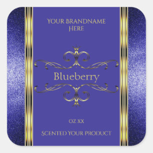 Royal Blue and Gold Product Labels Glitter Borders