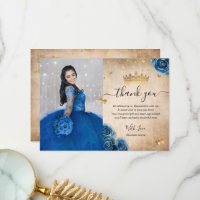 Royal Blue and Gold Quinceañera Photo Birthday