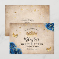 Royal Blue and Gold Rose Parchment Elegant