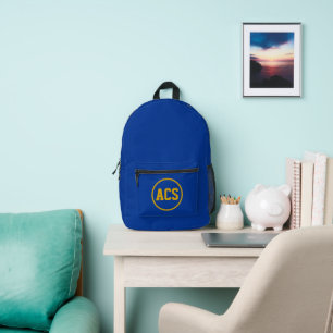 Royal Blue and Gold School Colours and Letters Printed Backpack