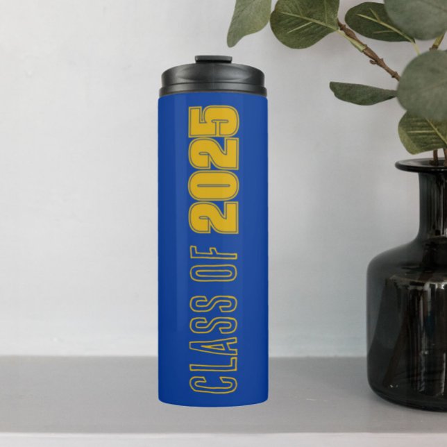 Royal Blue and Gold School Colours Class Year Thermal Tumbler (In Situ)