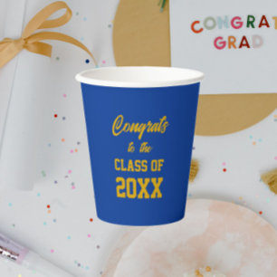 Royal Blue and Gold School Colours Graduation Part Paper Cups