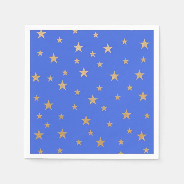 Royal Blue and Gold Stars Paper Napkin (Front)