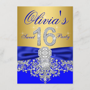 Royal Blue and Gold Sweet 16 Party Invitation