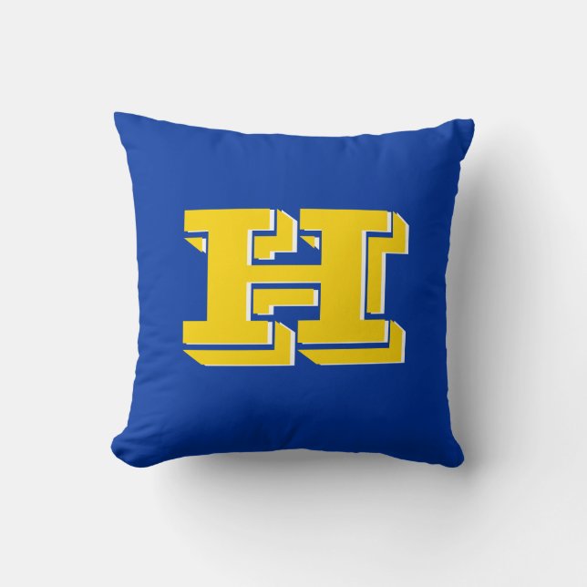 Royal Blue and Gold Team Pride Monogram Cushion (Front)