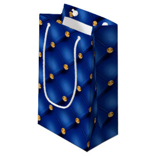 Royal Blue and Gold Tufted Small Gift Bag