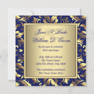 Royal Blue and Gold Wedding Invitation