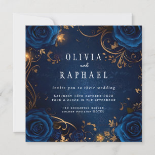 Royal Blue and Gold Wedding Invitation
