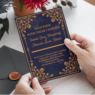 Royal Blue and Gold Wedding Invitations