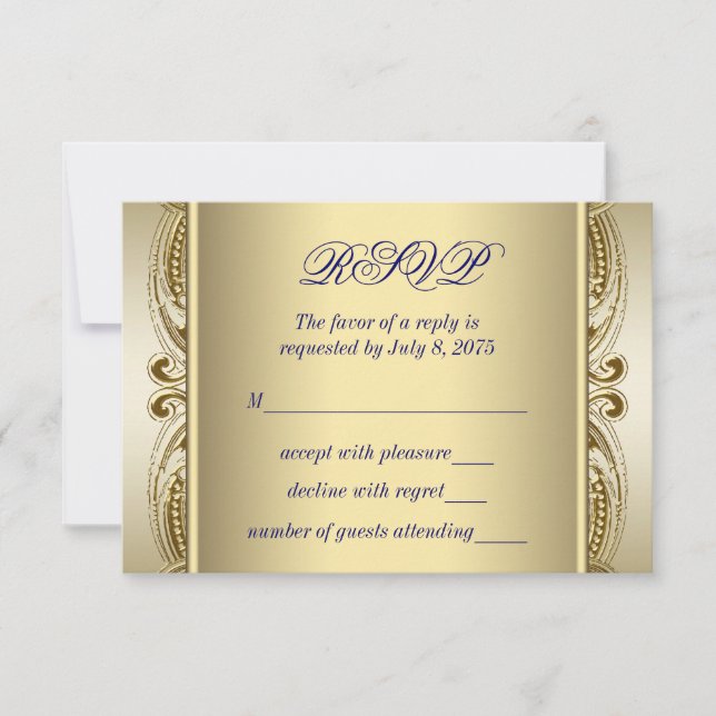 Royal Blue and Gold Wedding RSVP (Front)