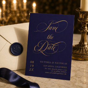 Royal Blue and Gold Wedding Save The Date