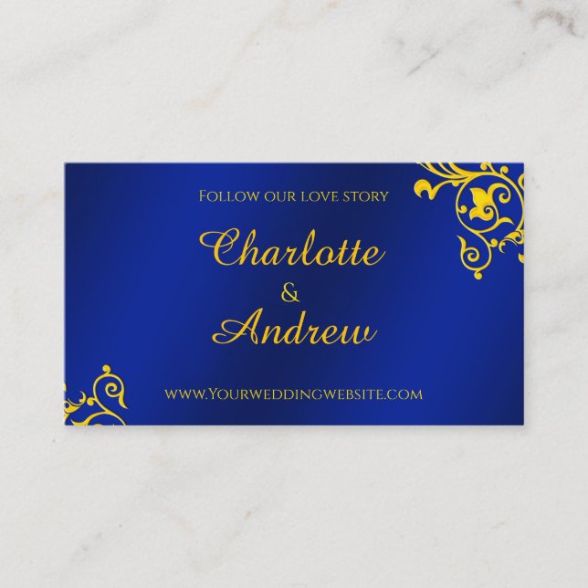 Royal Blue and Gold Wedding Website Enclosure Card (Front)
