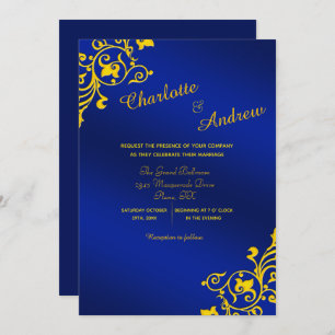 Royal Blue and Golden Yellow Floral Wedding Invitation