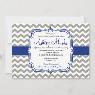Royal Blue and Grey Chevron Invitaiton Invitation