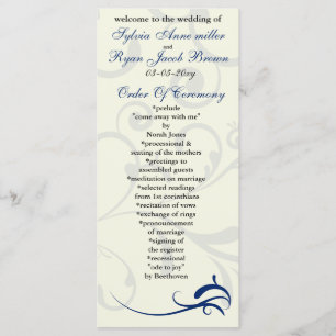 royal blue and ivory Wedding program Rack Card