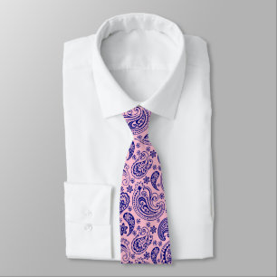 Royal Blue And Pastel Pink Vintage Paisley Pattern Tie