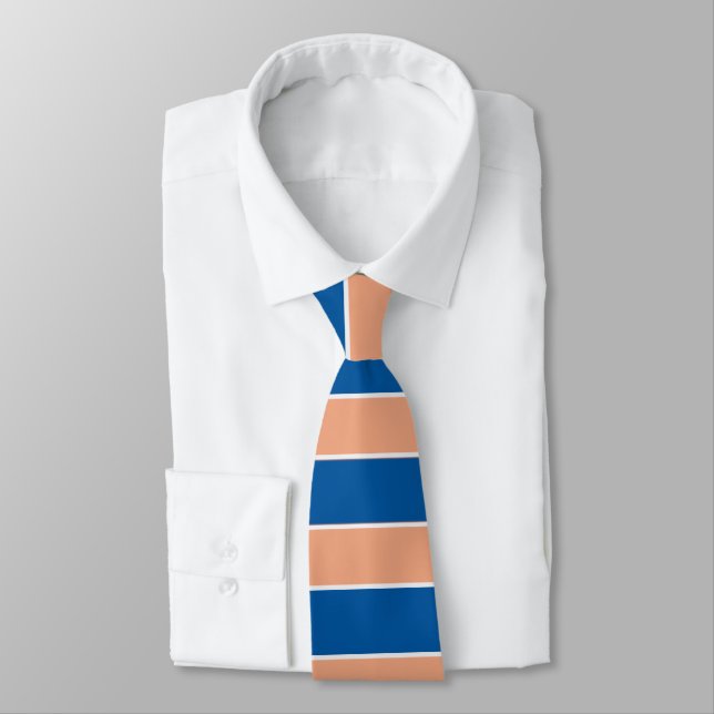Royal Blue and Peach Horizontal Stripes Tie (Tied)