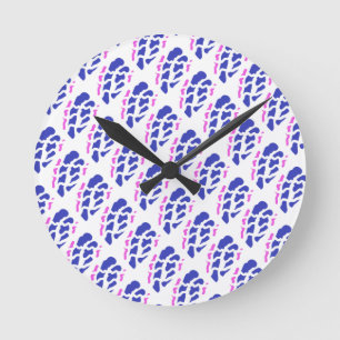 Royal blue and pink patterns  round clock