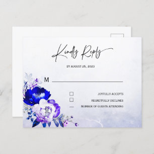 Royal Blue and Purple Wedding RSVP Postcard