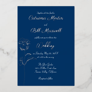 Royal Blue and Real Silver Foil Wedding Invitation