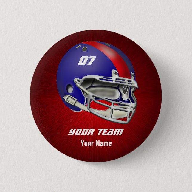 Royal Blue and Red Football Helmet 6 Cm Round Badge (Front)