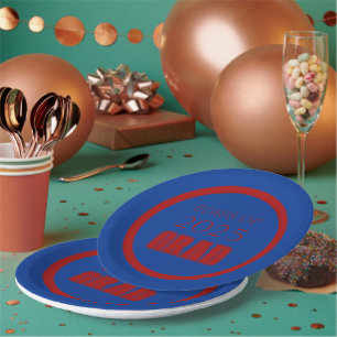 Royal Blue and Red School Colors Graduation Paper Plate