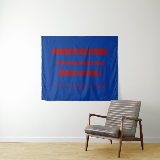 Royal Blue and Red School Colors Graduation Tapestry (In Situ (Horizontal))