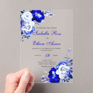 Royal Blue and Silver Acrylic Wedding Acrylic Invitations