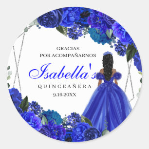 Royal Blue and Silver Floral Quinceanera Classic R Classic Round Sticker