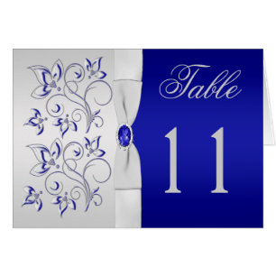 Royal Blue and Silver Floral Table Number Card