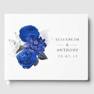 Royal Blue and Silver Floral Wedding Guest Book