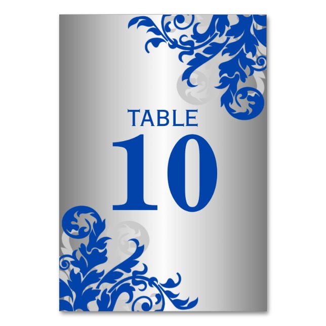 Royal Blue and Silver Flourish Table Number (Front)